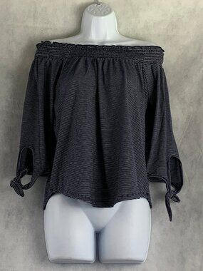 Maison Jules Women's Off-The-Shoulder 3/4-Sleeve Top, Navy Blue Stripe, Small